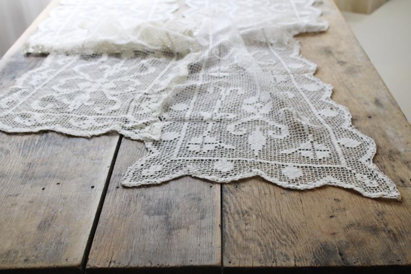 photo of vintage lace table runners, french farmhouse cottage style cotton net darning lace #10