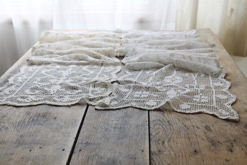 photo of vintage lace table runners, french farmhouse cottage style cotton net darning lace #11