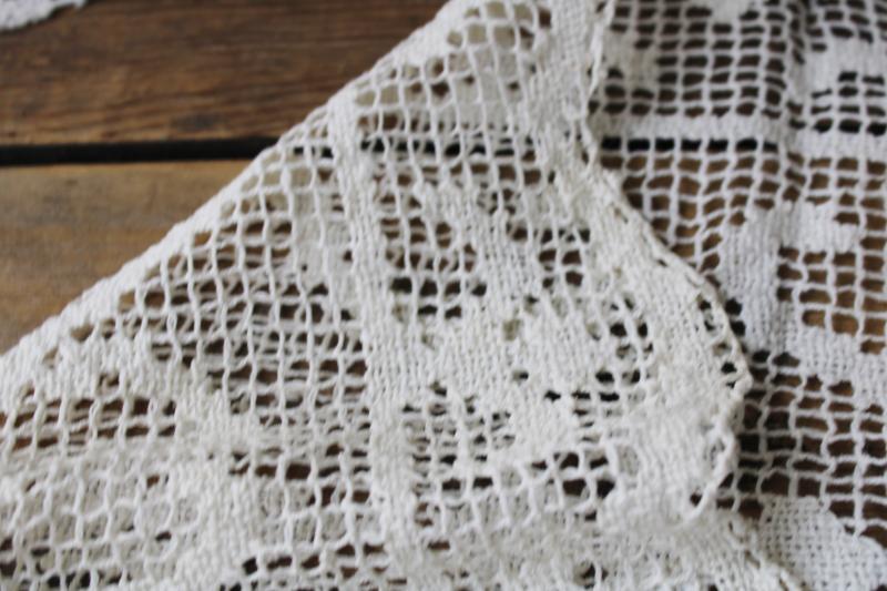 photo of vintage lace table runners, french farmhouse cottage style cotton net darning lace #12