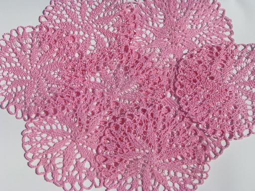 photo of vintage lacy doily drink coasters set, lace doilies in retro rose pink #1