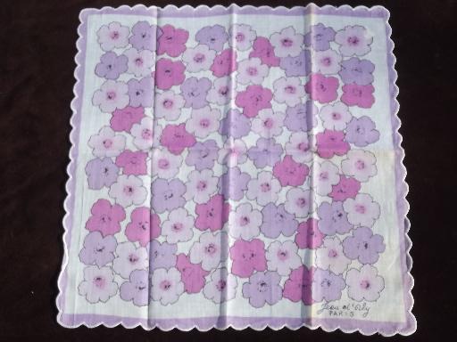 photo of vintage ladies hankies lot, French flower print cotton handkerchiefs #3