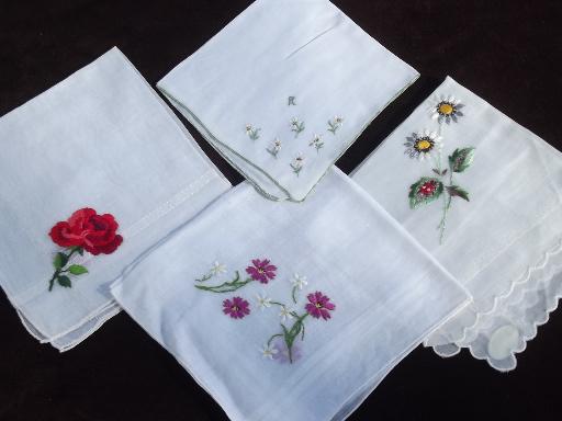photo of vintage ladies hankies lot Swiss handkerchiefs, embroidered fine cotton linen #2