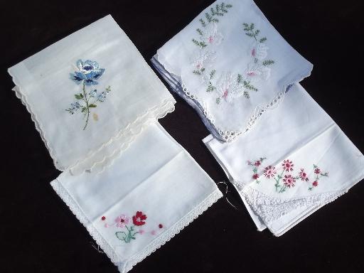 photo of vintage ladies hankies lot Swiss handkerchiefs, embroidered fine cotton linen #4