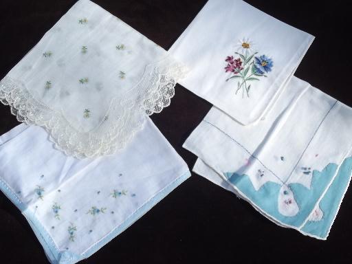 photo of vintage ladies hankies lot Swiss handkerchiefs, embroidered fine cotton linen #5