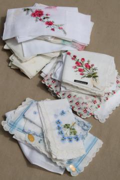 catalog photo of vintage ladies hankies lot - embroidered fine cotton linen handkerchiefs