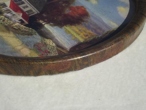 photo of vintage lake cottage scene, oval framed print in antique tiger grained metal frame #3