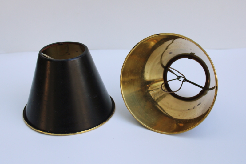 photo of vintage lampshades for french bouillotte candle lamp, brass metal shades w/ original black finish  #1