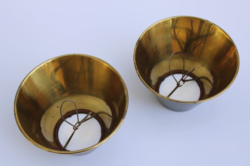 photo of vintage lampshades for french bouillotte candle lamp, brass metal shades w/ original black finish  #3