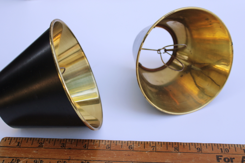 photo of vintage lampshades for french bouillotte candle lamp, brass metal shades w/ original black finish  #5
