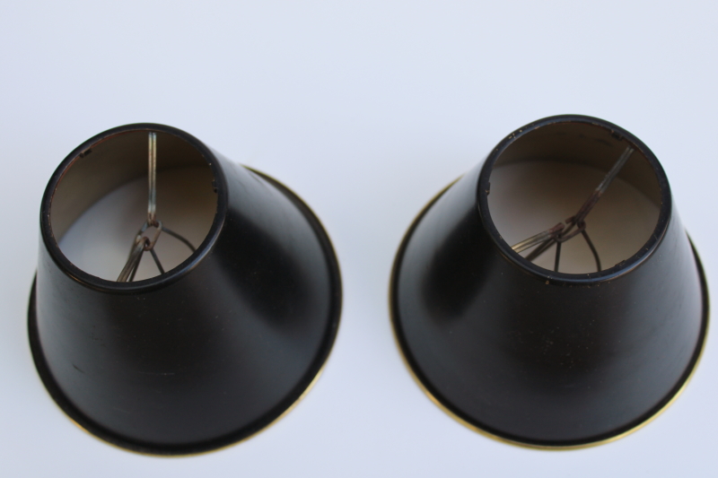 photo of vintage lampshades for french bouillotte candle lamp, brass metal shades w/ original black finish  #6