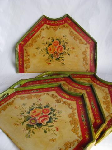 photo of vintage lap trays, papier mache w/ lacquer, pretty florals #3