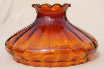 catalog photo of vintage large amber glass lampshade, hand-blown glass replacement shade for hanging light