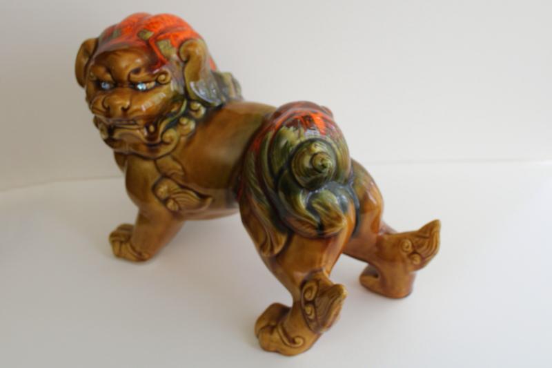 photo of vintage large ceramic foo dog, lion fu w/ rhinestone eyes, mod 60s style chinoiserie #3