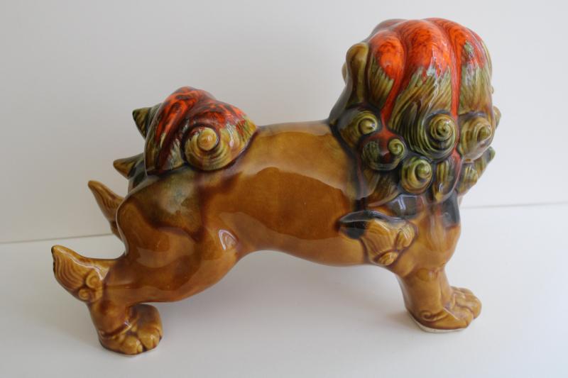 photo of vintage large ceramic foo dog, lion fu w/ rhinestone eyes, mod 60s style chinoiserie #4