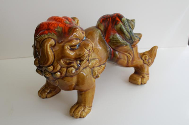 photo of vintage large ceramic foo dog, lion fu w/ rhinestone eyes, mod 60s style chinoiserie #5