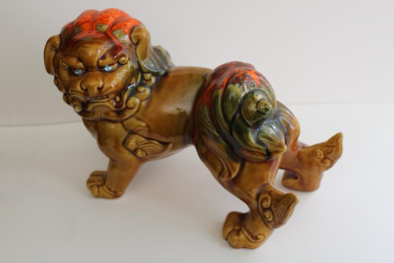 photo of vintage large ceramic foo dog, lion fu w/ rhinestone eyes, mod 60s style chinoiserie #9