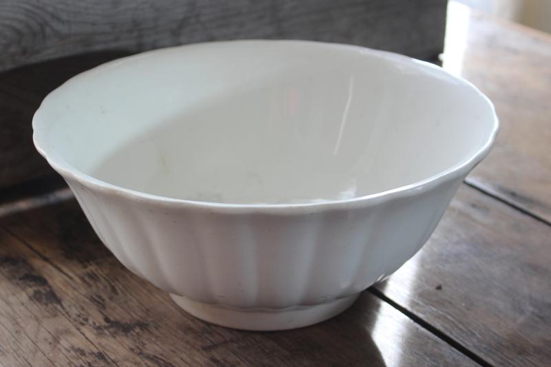 photo of vintage large white ironstone china bowl w/ ladyfinger fluted shape, rustic farmhouse decor #3