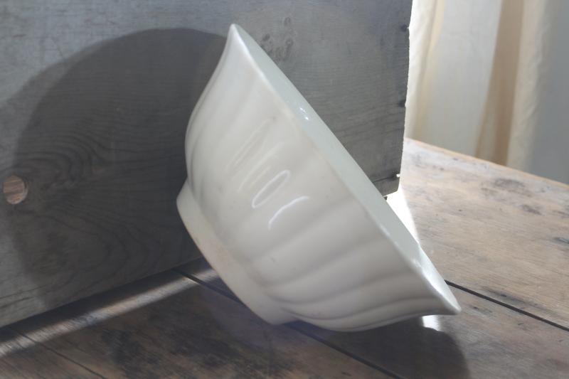 photo of vintage large white ironstone china bowl w/ ladyfinger fluted shape, rustic farmhouse decor #8