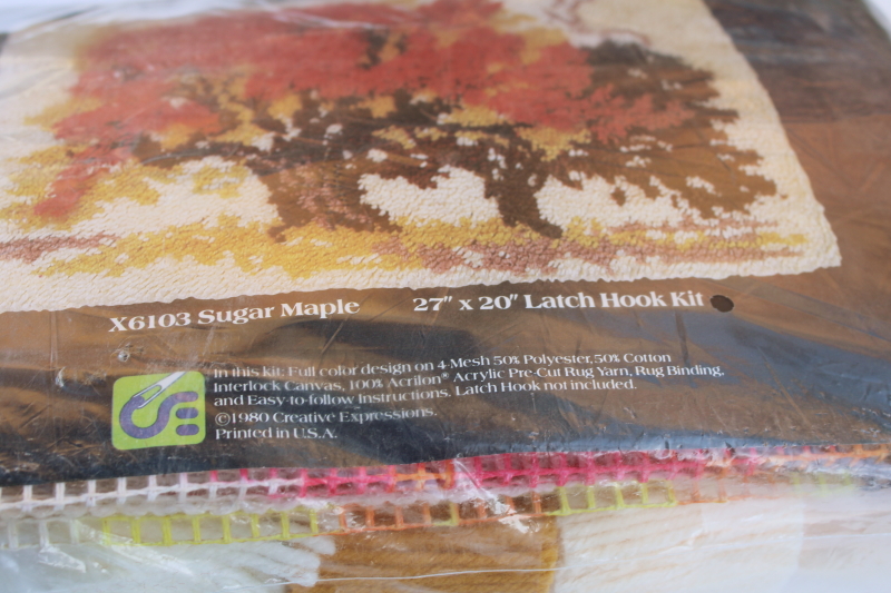 photo of vintage latch hook kit hanging or small rug sealed yarns print canvas sugar maple autumn trees #2