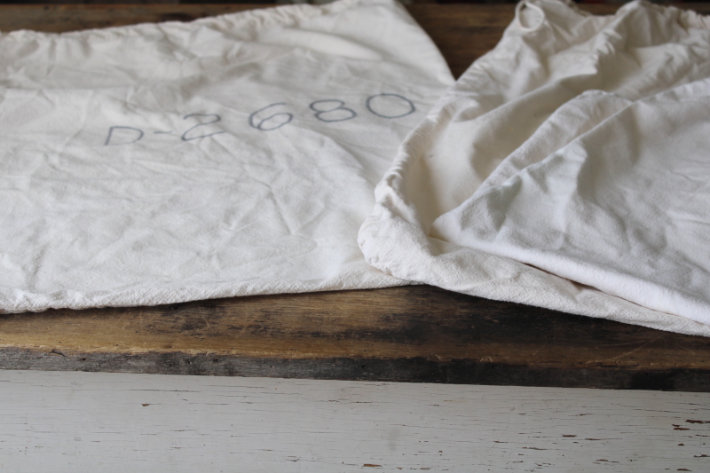 photo of vintage laundry bags, natural cotton feed sack fabric totes modern farmhouse style #1