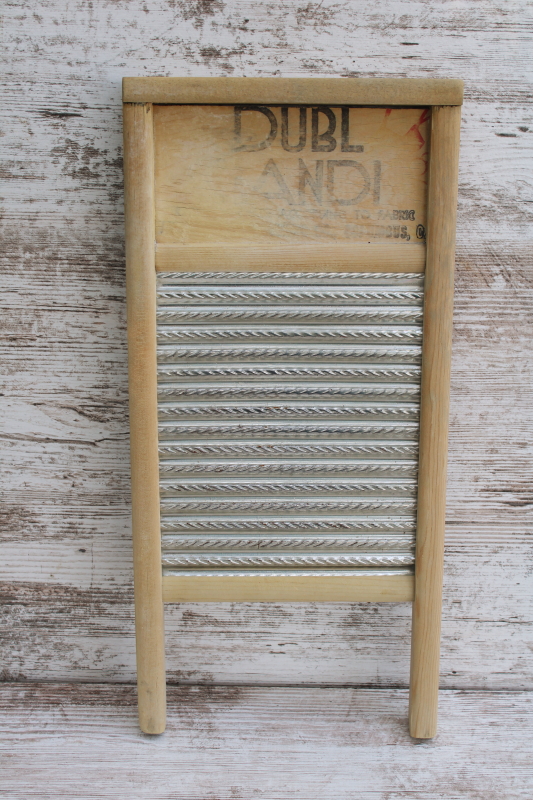 photo of vintage laundry scrub board, metal washboard w/ primitive old wood frame, Dubl Handi Columbus Ohio  #2
