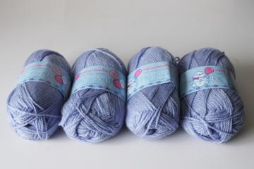 catalog photo of vintage lavender blue Baby soft acrylic yarn light sport weight Mary Maxim lot of four 50 gram skeins 