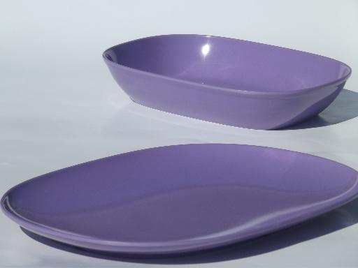 photo of vintage lavender purple melmac, mod oblong platter & serving bowl set #1
