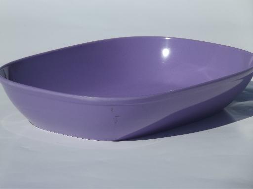 photo of vintage lavender purple melmac, mod oblong platter & serving bowl set #3
