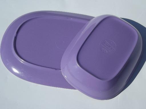 photo of vintage lavender purple melmac, mod oblong platter & serving bowl set #5