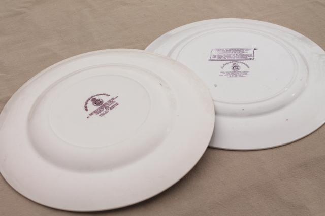 photo of vintage lavender purple transferware print souvenir plates, old English Staffordshire china #4