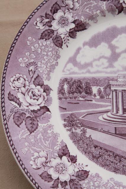 photo of vintage lavender purple transferware print souvenir plates, old English Staffordshire china #12