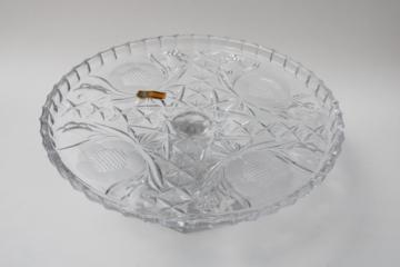 catalog photo of vintage lead crystal cake stand made in Italy, clear glass w/ cut flowers pattern