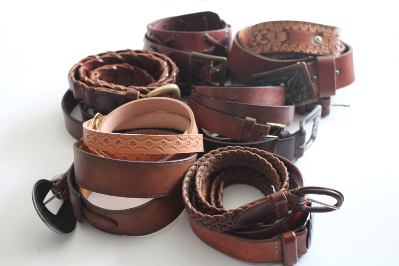 photo of vintage leather belts lot, western & modern hipster styles, tooled leather for crafts #1