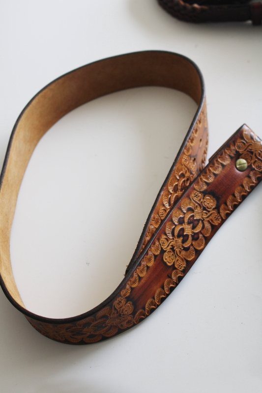 photo of vintage leather belts lot, western & modern hipster styles, tooled leather for crafts #4