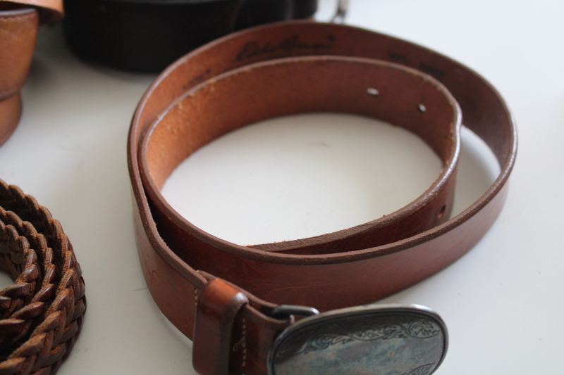 photo of vintage leather belts lot, western & modern hipster styles, tooled leather for crafts #10
