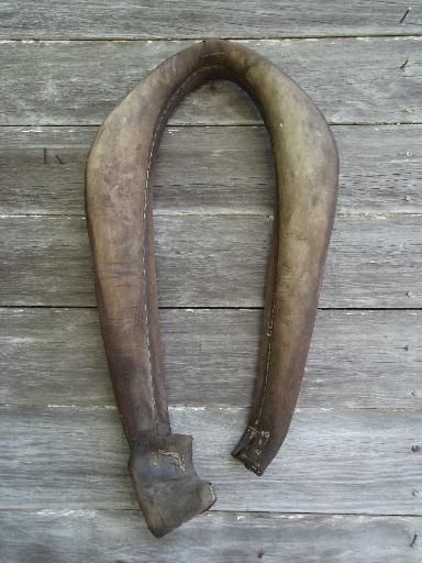 photo of vintage leather horse / pony collar, primitive old antique harness tack #1