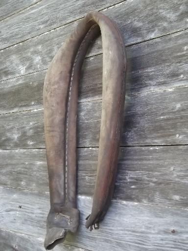 photo of vintage leather horse / pony collar, primitive old antique harness tack #2