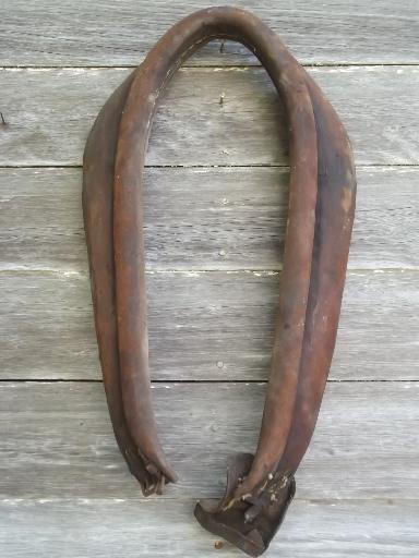 photo of vintage leather horse / pony collar, primitive old antique harness tack #3