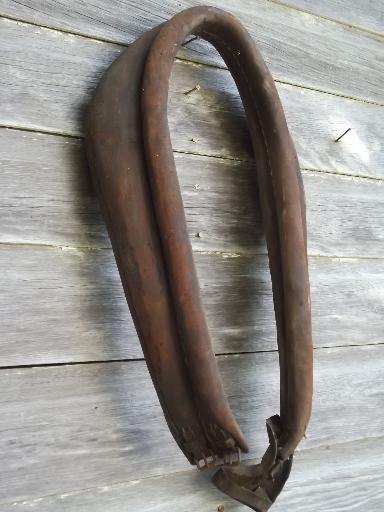 photo of vintage leather horse / pony collar, primitive old antique harness tack #4