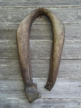 catalog photo of vintage leather horse / pony collar, primitive old antique harness tack