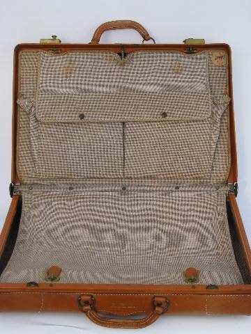 photo of vintage leather luggage, antique suitcase w/ brass Gladiator label #3