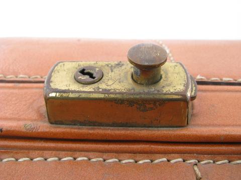 photo of vintage leather luggage, antique suitcase w/ brass Gladiator label #6