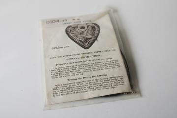 catalog photo of vintage leather working kit, mini heart shape coin purse tooled leather craft 