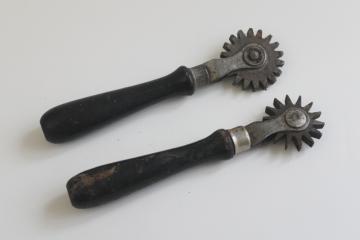 catalog photo of vintage leatherworking tools, cobblers hand tool prickers, leather marking wheels 