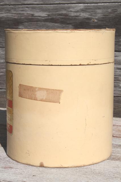 photo of vintage lemon orange label bakery / confectioner's can, heavy cardboard tub band box #2