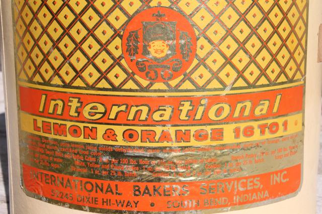 photo of vintage lemon orange label bakery / confectioner's can, heavy cardboard tub band box #7