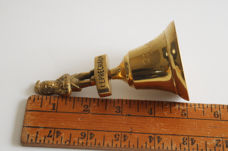 photo of vintage leprechaun gnome figural bell, solid brass fairy chime hand bell #5