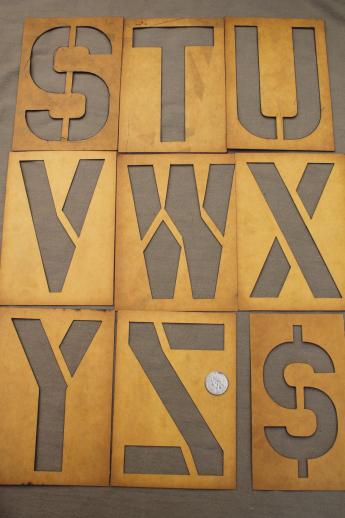 photo of vintage letter and number stencils, Duro cardstock alphabet & numbering templates for signs #3