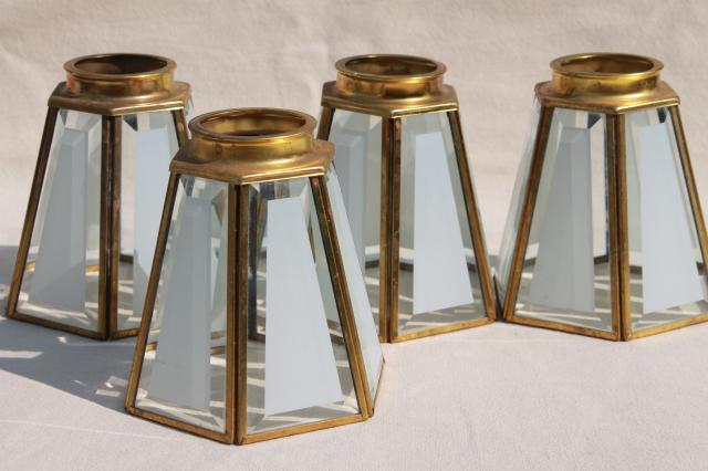 photo of vintage lighting brass & glass paneled replacement shades w/ prism beveled panes #1