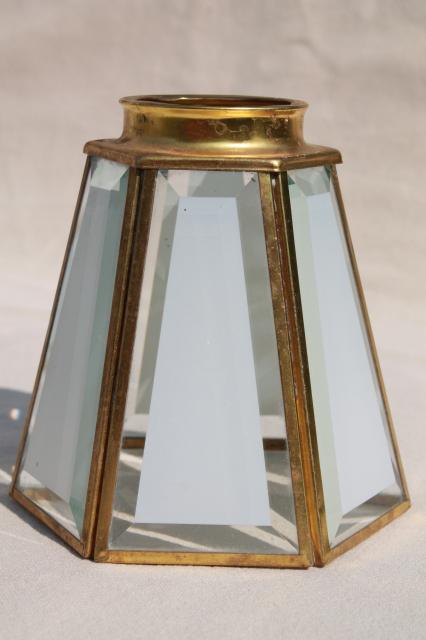 photo of vintage lighting brass & glass paneled replacement shades w/ prism beveled panes #2